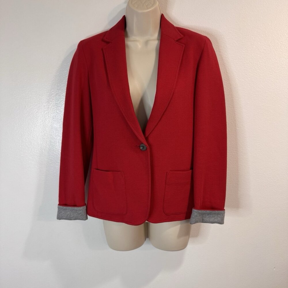 L.L. Bean Signature Blazer Jacket 2 Red Gray Lined Jersey Career Holiday Cotton